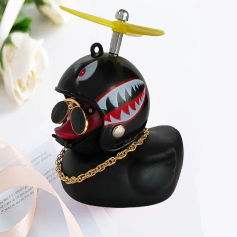 Car Duck with Helmet Broken Wind Pendant Small Yellow Duck Road Bike Motor Helmet Riding Cycling Accessories without Lights