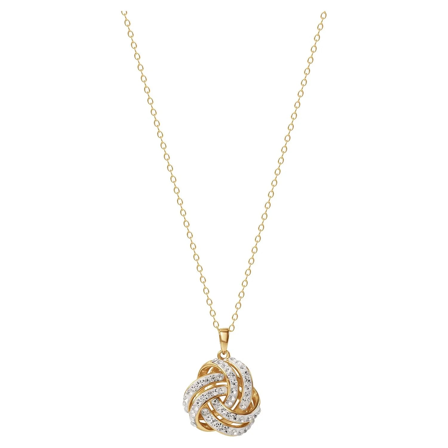Brilliance Fine Women'S Love Knot 18K Gold Crystal Pendant and Earring Set
