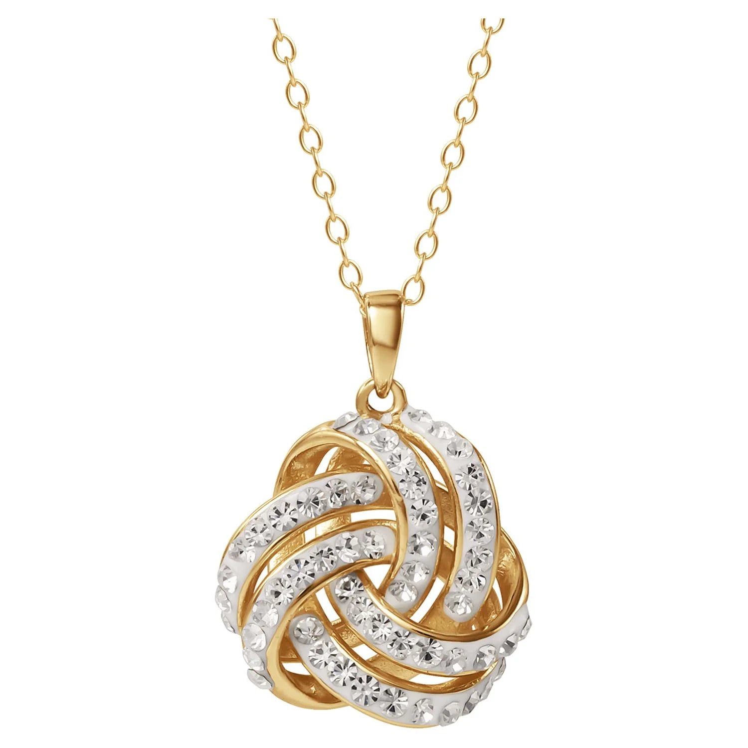 Brilliance Fine Women'S Love Knot 18K Gold Crystal Pendant and Earring Set
